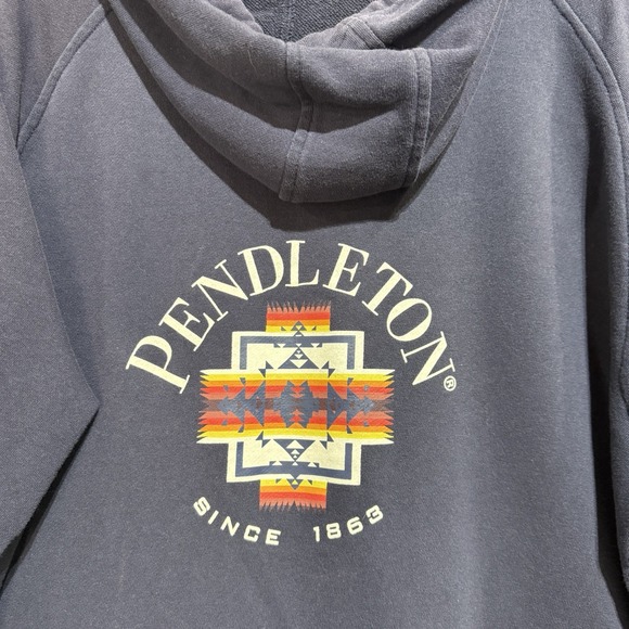 Pendleton Zip Up Hoodie Men's XL Black Logo FADED Drawstrings‎ Full Zip - Picture 1 of 8